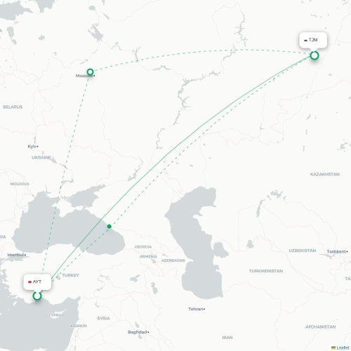 Mapa de vuelo directo Antalya - Tyumen