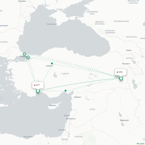 Mapa de vuelo directo Antalya - Van