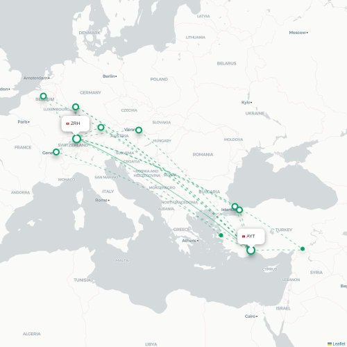 Antalya - Zurich karta över direktflyg