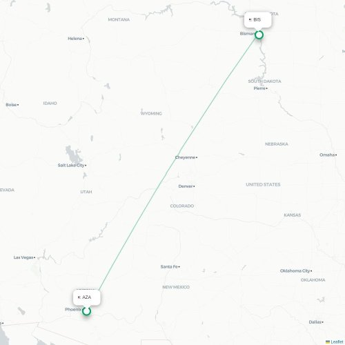 Mapa de vuelo directo Phoenix - Bismarck