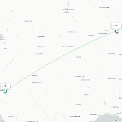 Mapa de vuelo directo Phoenix - Cedar Rapids