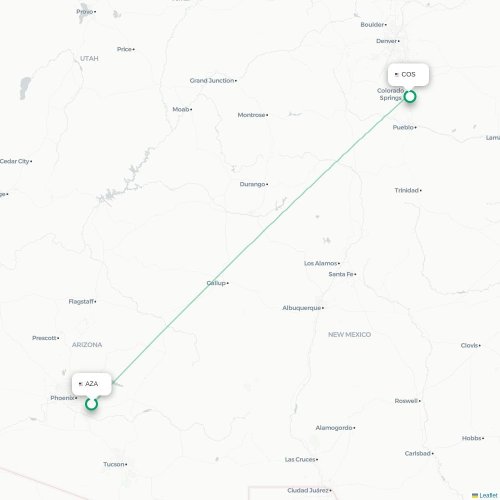Mapa de vuelo directo Phoenix - Colorado Springs