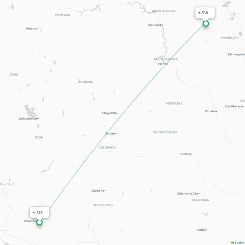 Mapa de vuelo directo Phoenix - Fargo