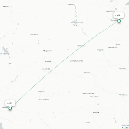 Mapa de vuelo directo Phoenix - Mineápolis