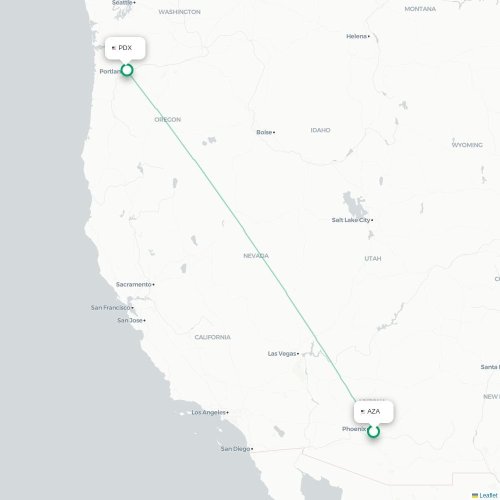 Mapa de vuelo directo Phoenix - Portland