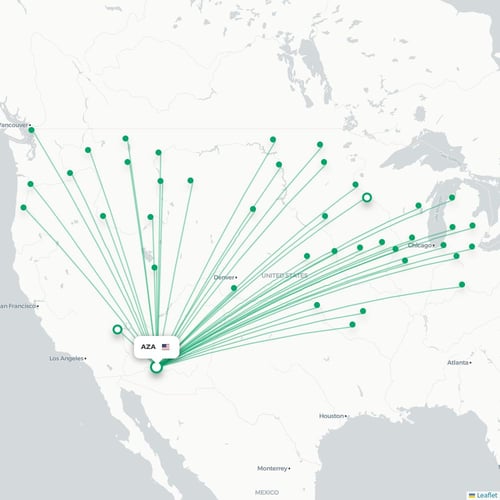 AZA routes and destination map