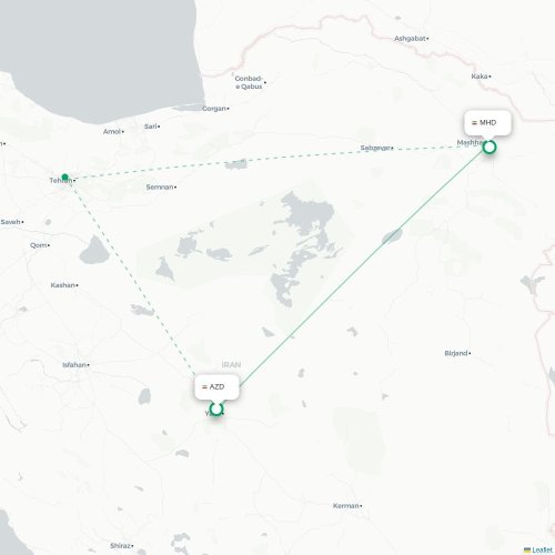 Mapa lotu bezpośredniego Jezd – Meszhed