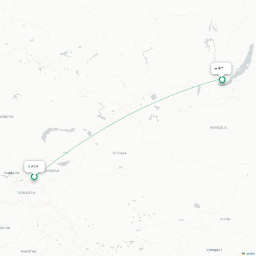 Mapa de vuelo directo Andiján - Irkutsk