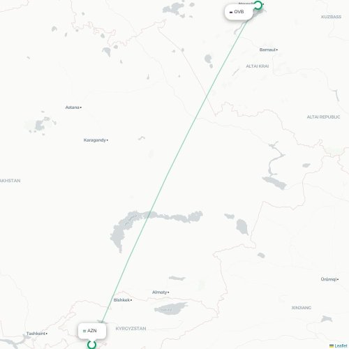 Mapa de vuelo directo Andiján - Novosibirsk
