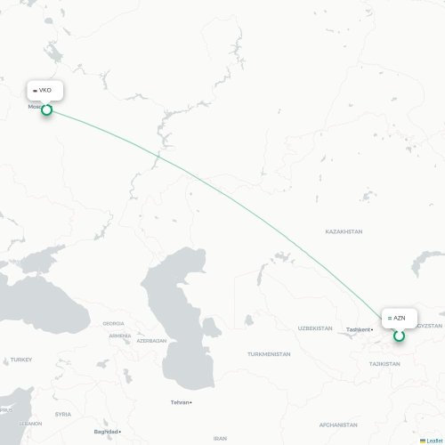 Mapa de vuelo directo Andiján - Moscú