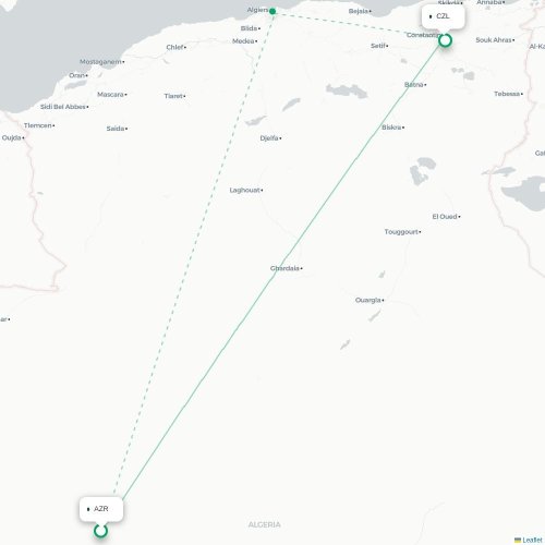 Adrar - Constantine kaart van rechtstreekse vlucht