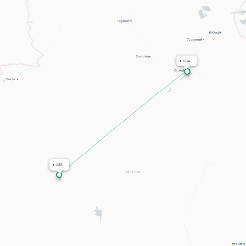 Adrar - Ouargla kaart van rechtstreekse vlucht