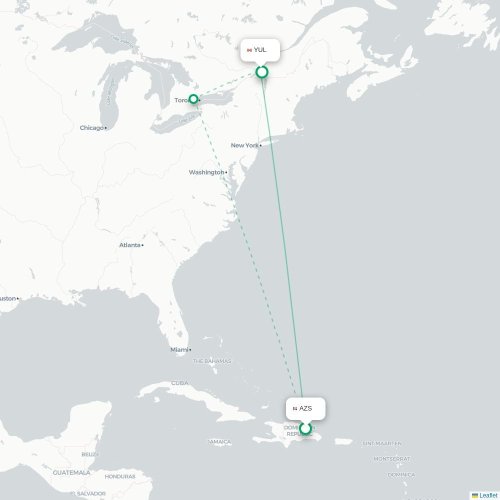 Mapa de vuelo directo Nagua - Montreal