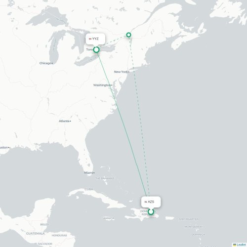 Mapa de vuelo directo Nagua - Toronto