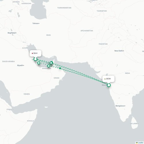 Mapa de vuelo directo Manama - Bombay