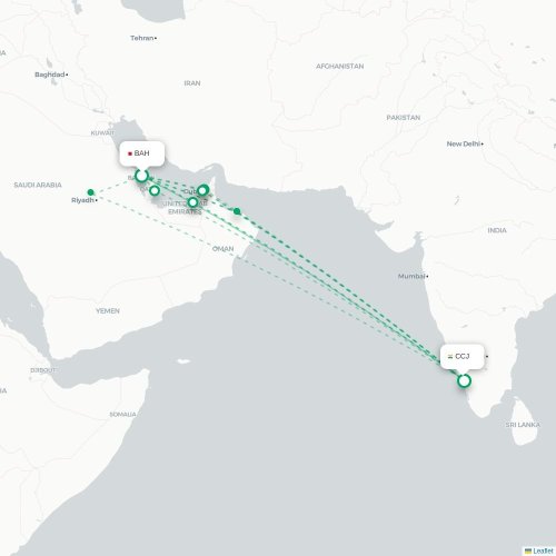 Manama - Calicut kort over direkte fly