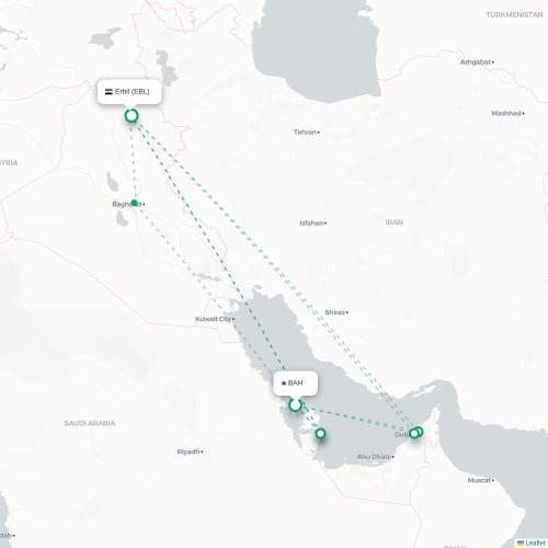 Manama - Erbil kort over direkte fly