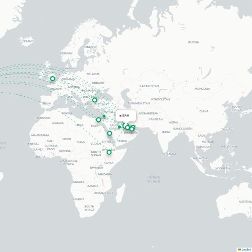 Mapa de vuelo directo Manama - Nueva York