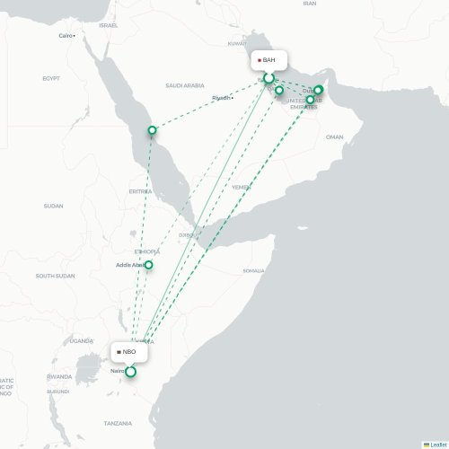 Mapa de vuelo directo Manama - Nairobi