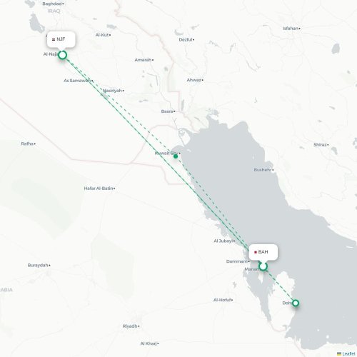 Mapa de vuelo directo Manama - Nayaf
