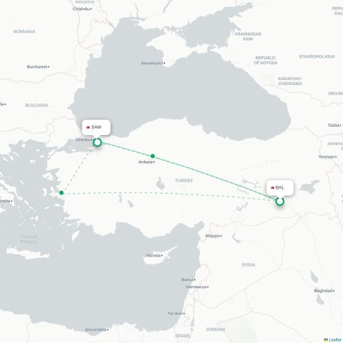 Mapa de vuelo directo Batman - Estambul