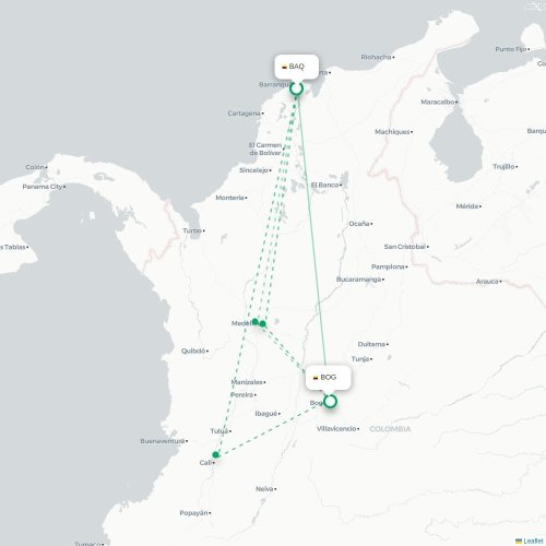 Barranquilla – Bogotá suoran lennon kartta