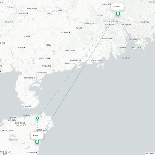 Mapa lotu bezpośredniego Qionghai – Kanton