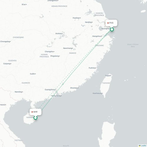 Mapa lotu bezpośredniego Qionghai – Szanghaj