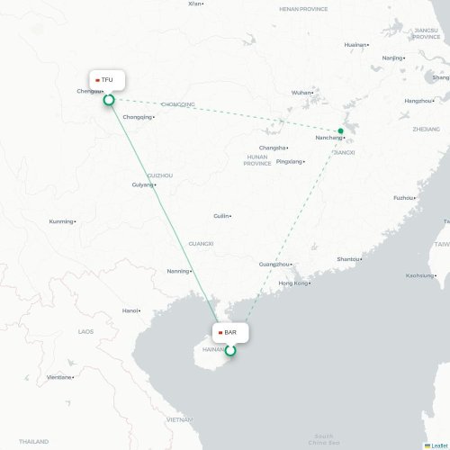 Mapa lotu bezpośredniego Qionghai – Chengdu