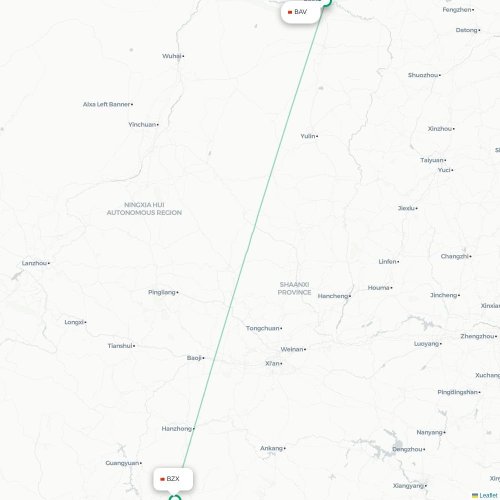 Mapa de vuelo directo Baotou - Bazhong