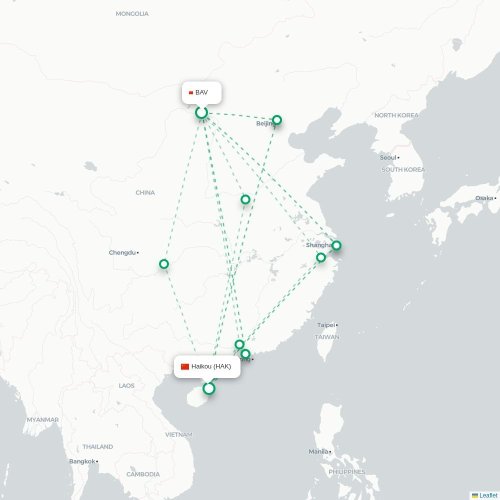 Mapa de vuelo directo Baotou - Haikou