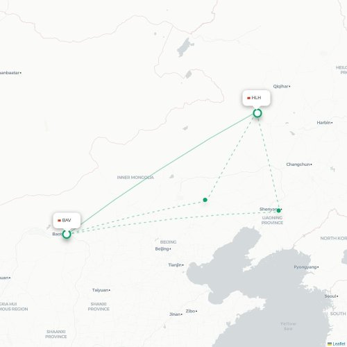 Mapa de vuelo directo Baotou - Hinggan