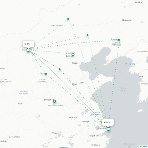Mapa de vuelo directo Baotou - Shangai