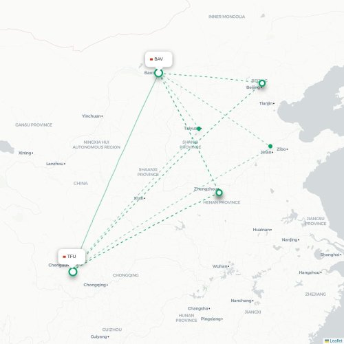 Mapa de vuelo directo Baotou - Chengdu