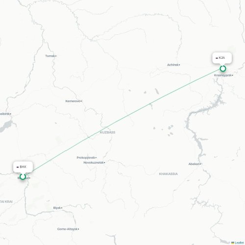 Mapa de vuelo directo Barnaúl - Krasnoyarsk