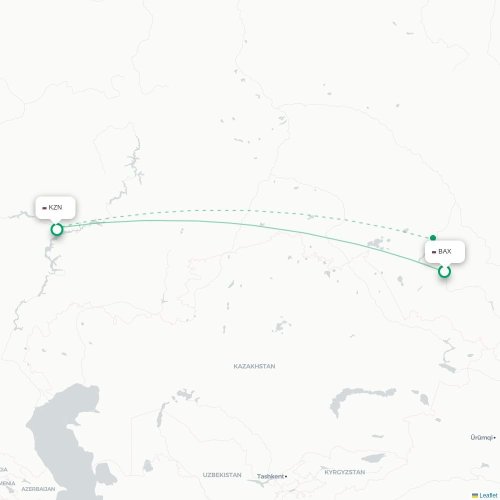 Barnaul – Kazan suoran lennon kartta