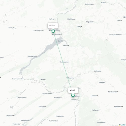Mapa de vuelo directo Barnaúl - Novosibirsk