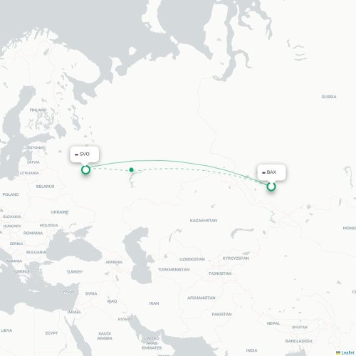 Mapa de vuelo directo Barnaúl - Moscú
