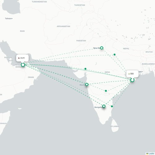 Mapa lotu bezpośredniego Bhubaneśwar – Abu Zabi