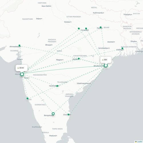 Mapa lotu bezpośredniego Bhubaneśwar – Mumbaj