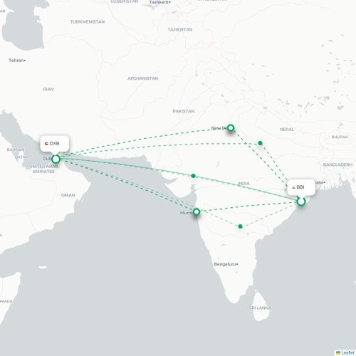 Mapa lotu bezpośredniego Bhubaneśwar – Dubaj