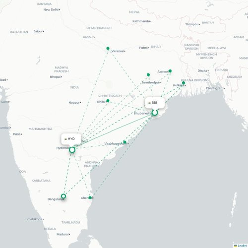 Mapa lotu bezpośredniego Bhubaneśwar – Hyderabad