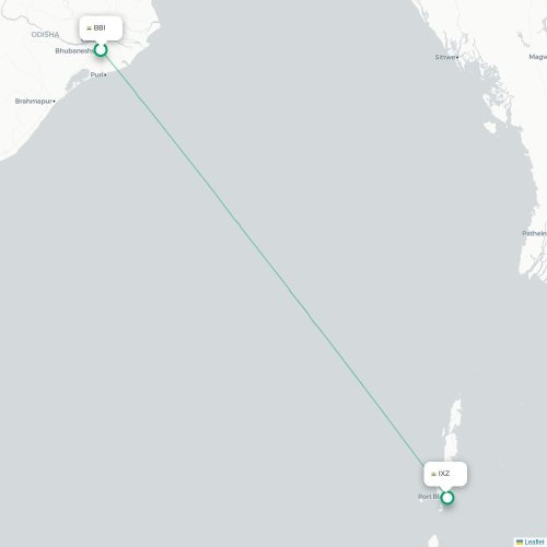 Mapa lotu bezpośredniego Bhubaneśwar – Port Blair