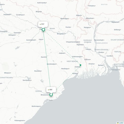 Mapa lotu bezpośredniego Bhubaneśwar – Patna