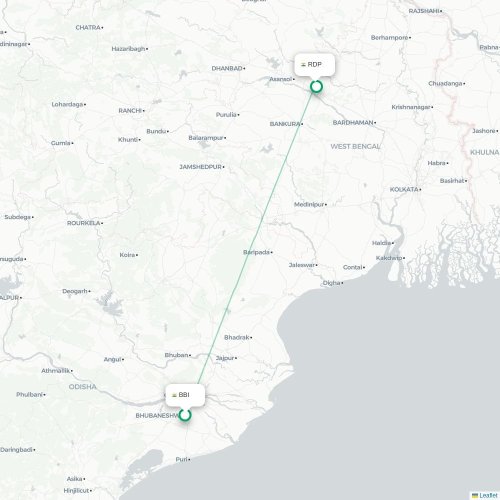Mapa lotu bezpośredniego Bhubaneśwar – Durgapur