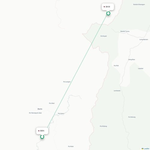Mapa lotu bezpośredniego Bario – Bakalalan