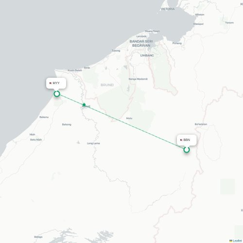 Mapa lotu bezpośredniego Bario – Miri