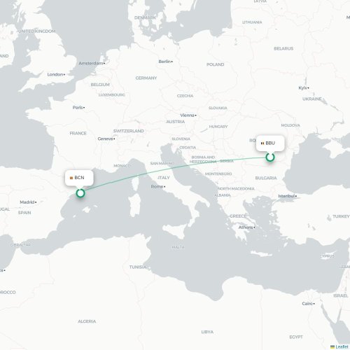 Bukarest - Barcelona kort over direkte fly