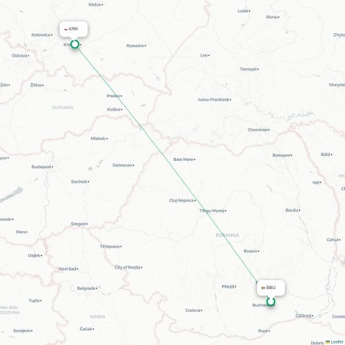 Mapa lotu bezpośredniego Bukareszt – Kraków