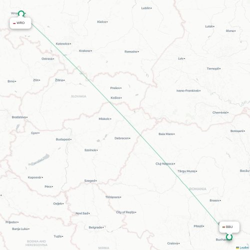 Bukarest – Wrocław suoran lennon kartta